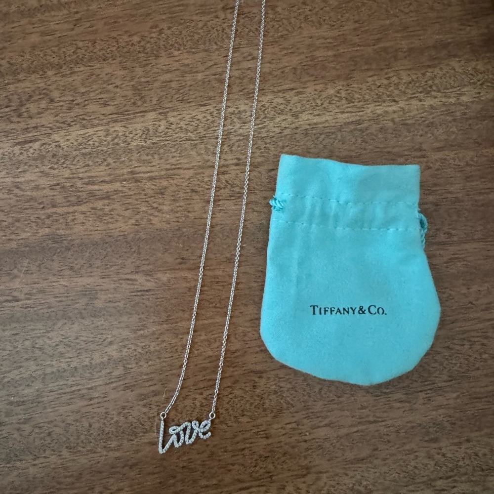 Tiffany & Co. Paloma Picasso Graffiti Diamond White 14k Gold Love Necklace EUC